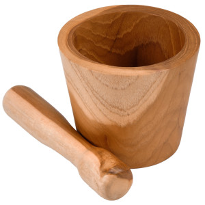 Mortier et pilon de cuisine rond allongé en bois de teck – fabrication artisanale – KYOTO