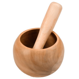 Mortier et pilon de cuisine presse épices rond en bois de teck – fabrication artisanale – YUKI