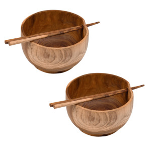 Lot de 2 bols à nouilles et soupes avec baguettes chinoises en bois de teck –  IVY