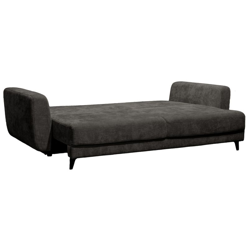 Canapé 3 places convertible L. 240 cm tissu gris pieds métal - MINDY