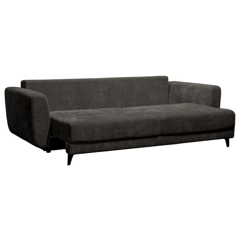 Canapé 3 Places Convertible Tissu Doux Gris Pieds Métal Noir  2 Coussins - MINDY