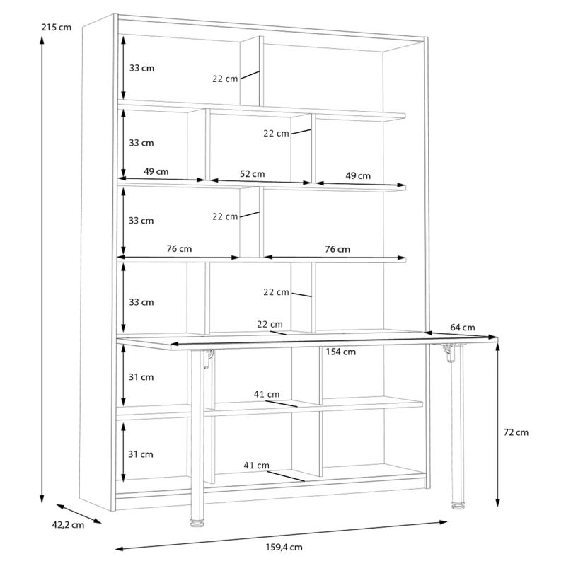 Étagère / Bureau rabattable L. 160 cm décor blanc et chêne - CONAN