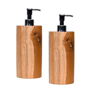 Lot de 2 distributeurs à savon ronds D. 8 cm en bois de teck – fabrication artisanale – YEN