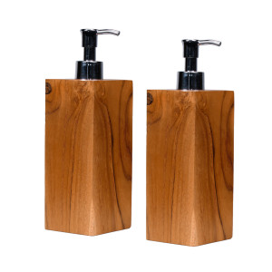 Lot de 2 distributeurs à savon carrés L. 6 cm en bois de teck – fabrication artisanale – RIV
