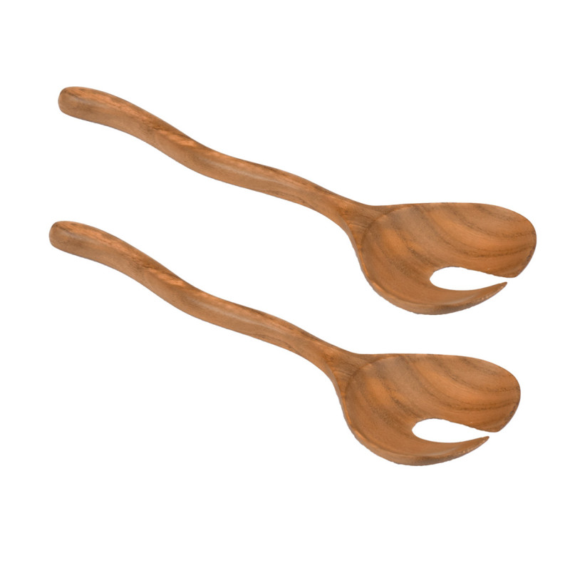 Lot de 2  grandes cuillères couverts à salade en bois de teck – ustensile de cuisine – KYOSHI