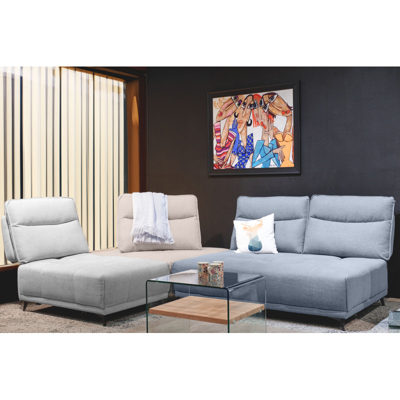 Angle pour canapé composable modulable en tissu beige dossier avance recule pieds gris - GINA