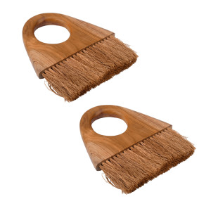Lot de 2 brosses de nettoyage manche rond troué en bois de teck et fibre de coco - TASHA 02