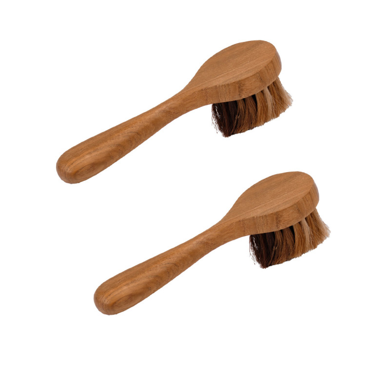 Lot de 2 brosses palot à cirer polir le cuir en bois de teck et fibre animale - ONI 02