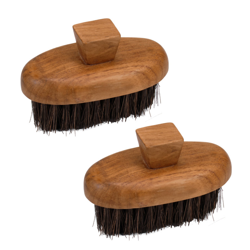 Lot de 2 petites brosses à main avec poignée en bois de teck et fibre de coco - MORA 02