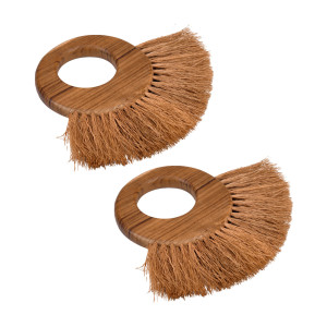 Lot de 2 grandes brosses rondes de nettoyage en bois de teck et fibre de palmier avec manche - LOFI 01