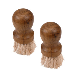 Lot de 2 mini brosses rondes type blaireau en bois de teck et poils de vache clairs - MAGGIE 01