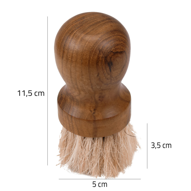 Lot de 2 mini brosses rondes type blaireau en bois de teck et poils de vache clairs - MAGGIE 01