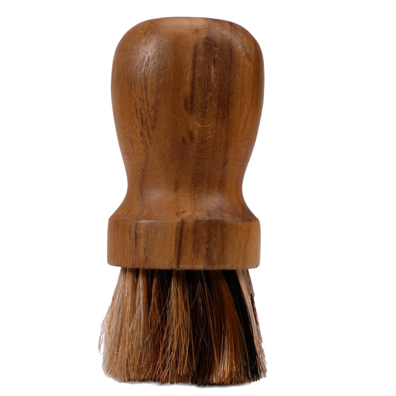 Lot de 2 mini brosses rondes type blaireau en bois de teck et poils de vache foncés - MAGGIE 02