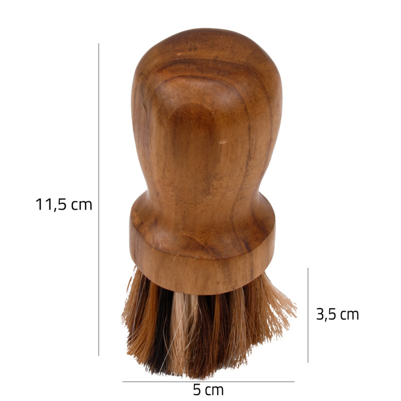 Lot de 2 mini brosses rondes type blaireau en bois de teck et poils de vache foncés - MAGGIE 02