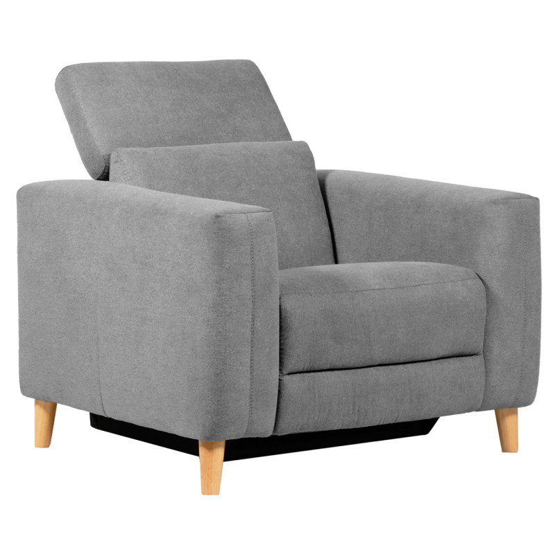 Fauteuil Relax Électrique en Tissu Gris avec Boutons d'Inclinaisons et Pieds en Bois - Scandinave - POLO