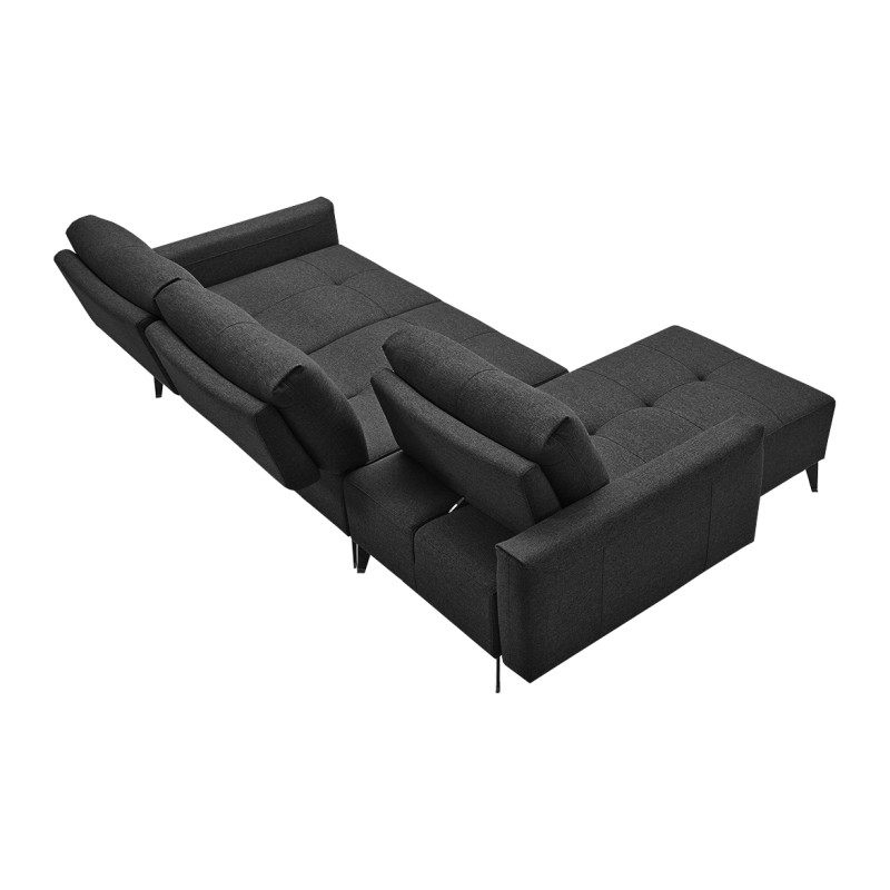 Canapé d'Angle Réversible Tissu Chiné Noir Dossiers Réglables Pieds Métal Noir - Moderne - SMART