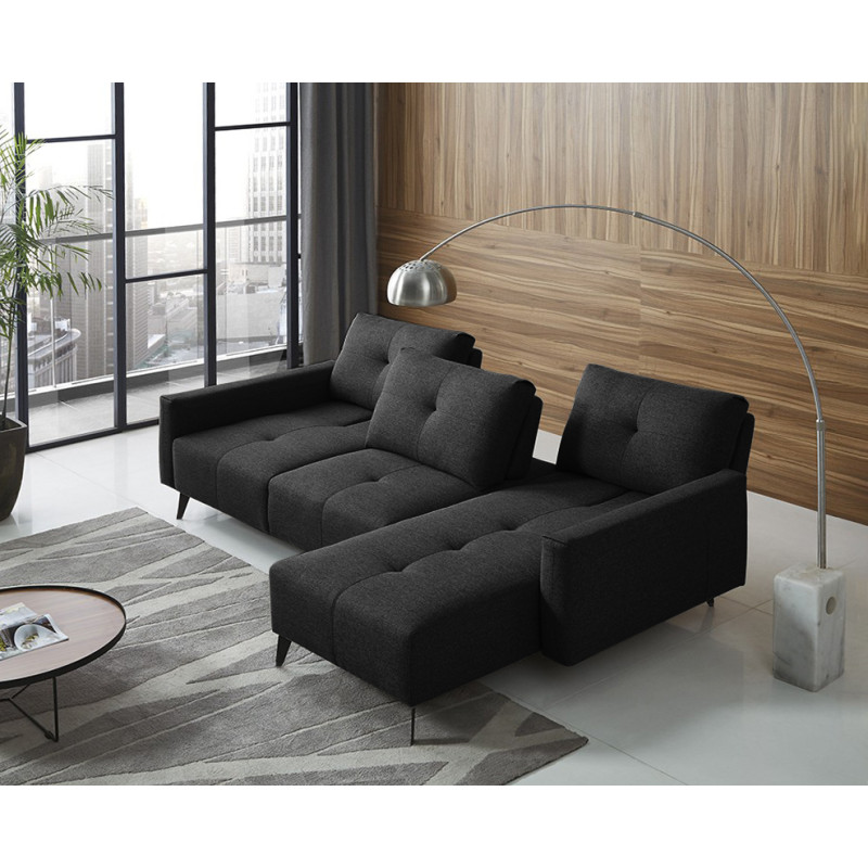 Canapé d'angle réversible tissu noir avec dossiers réglables - SMART