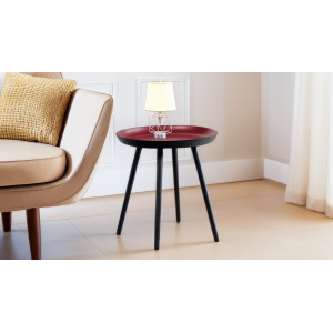 Table d'appoint ronde diamètre 38 cm métal rouge foncé mat pieds métal noir - LAK 8969