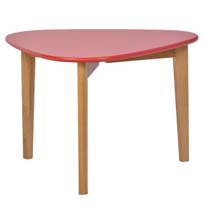 Table basse triangulaire ovale 63 cm plateau rouge et 3 pieds en bois massif  - MURFFY 4923
