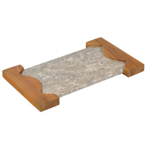 Planche à découper 38 cm plateau de présentation en marbre gris et poignées en bois de teck - ZEPHYR
