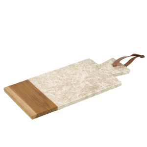 Planche à découper rectangle 35 cm en marbre beige et bois de teck – plateau pésentation et service - FITZ