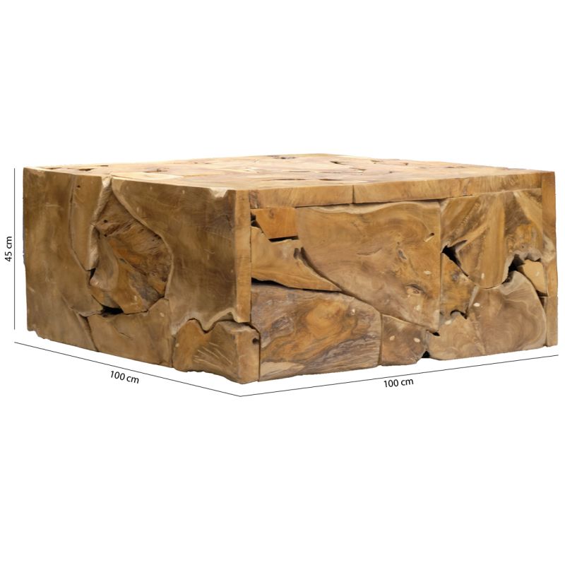 Table basse carrée L.100 cm avec assemblage de bois de teck - TEKKU