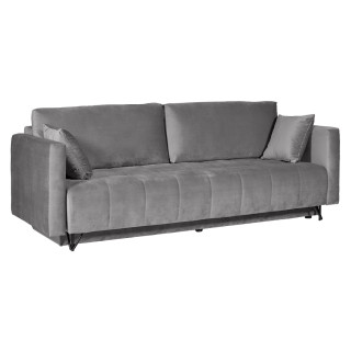 Canapé 3 Places Convertible L.220 cm en Velours Gris 2 Coussins et Pieds en Métal - KIARA