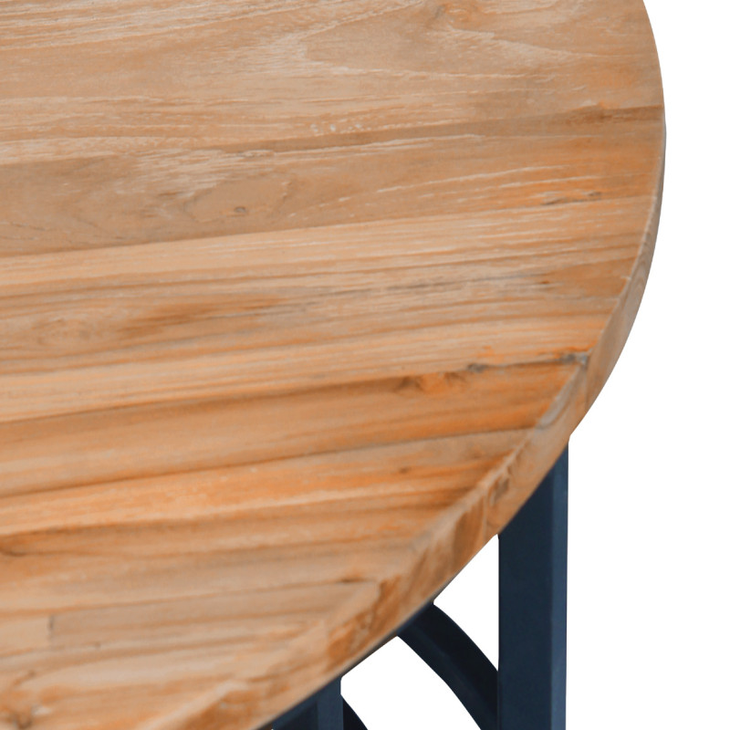 Set de 3 Tables Basses Gigognes Rondes en bois de teck recyclé et métal noir mat - FIRENZE 02