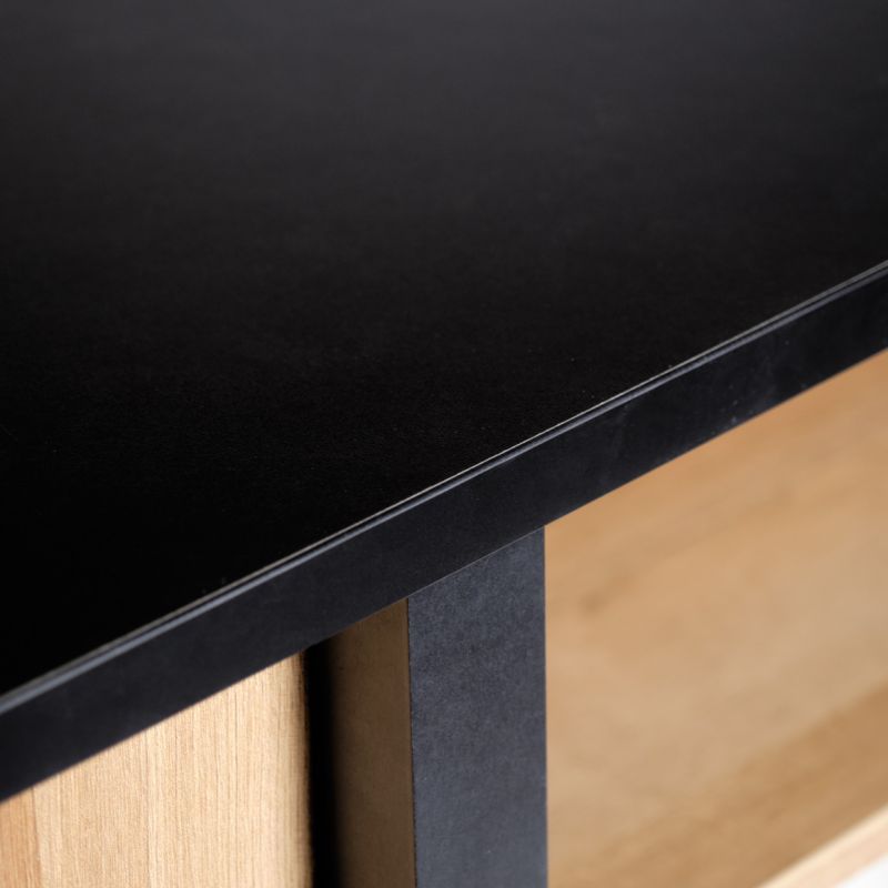 Bar avec 9 casiers à bouteilles décor noir et effet chêne - MODE