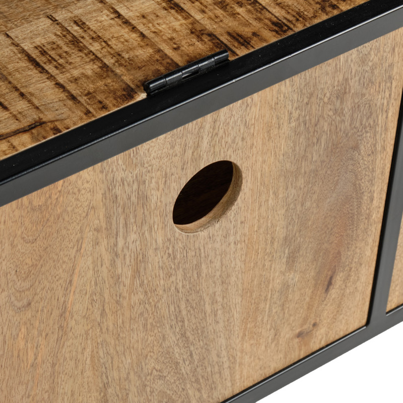 Meuble TV 160 cm en bois de manguier massif et métal ajouré – MANHO