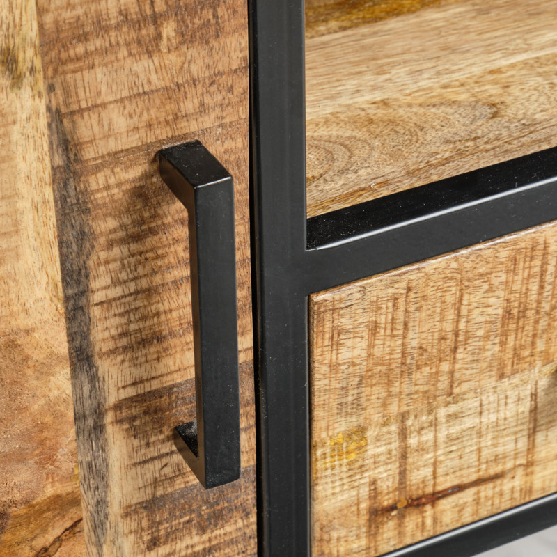 Meuble TV 160 cm en bois de manguier massif et métal ajouré – MANHO