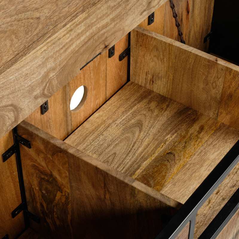 Meuble TV 160 cm en bois de manguier massif et métal ajouré – MANHO