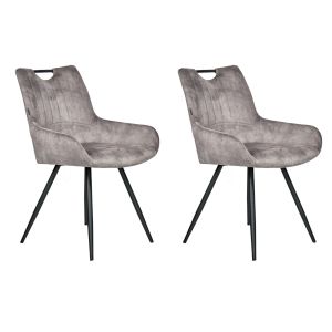 Lot 2 chaises capitonnées en velours gris et pieds métal noir - BRANDY 2