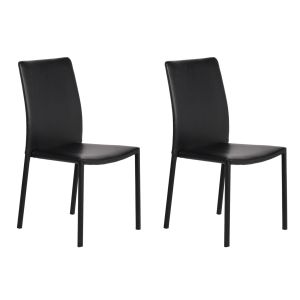 Lot de 2 chaises empilables en simili noir et 4 pieds en acier - LUFY