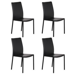 Lot de 4 chaises empilables en simili noir et 4 pieds en acier - LUFY