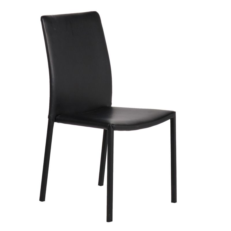 Lot de 4 chaises empilables en simili noir et 4 pieds en acier - LUFY