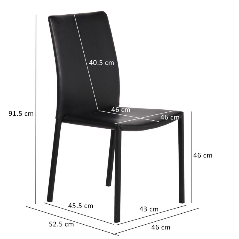Lot de 4 chaises empilables en simili noir et 4 pieds en acier - LUFY