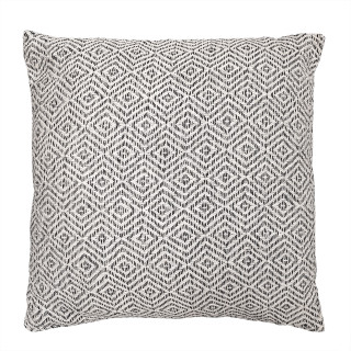 Coussin carré 40 x 40 cm en coton brodé avec motifs losanges noir et écru - EMBER