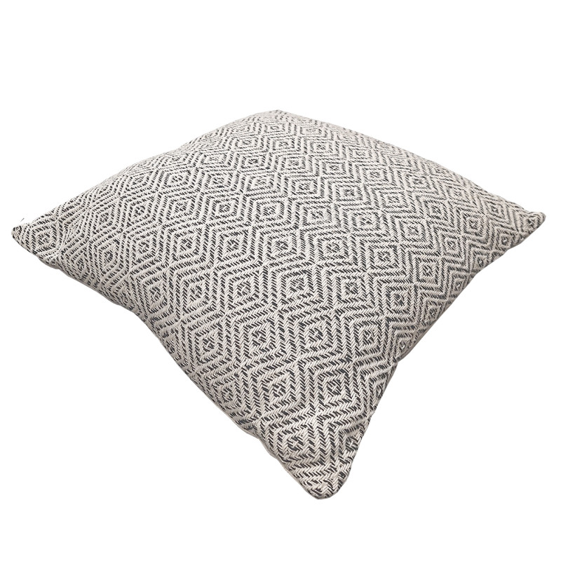 Coussin carré 40 x 40 cm en coton brodé avec motifs losanges noir et écru - EMBER