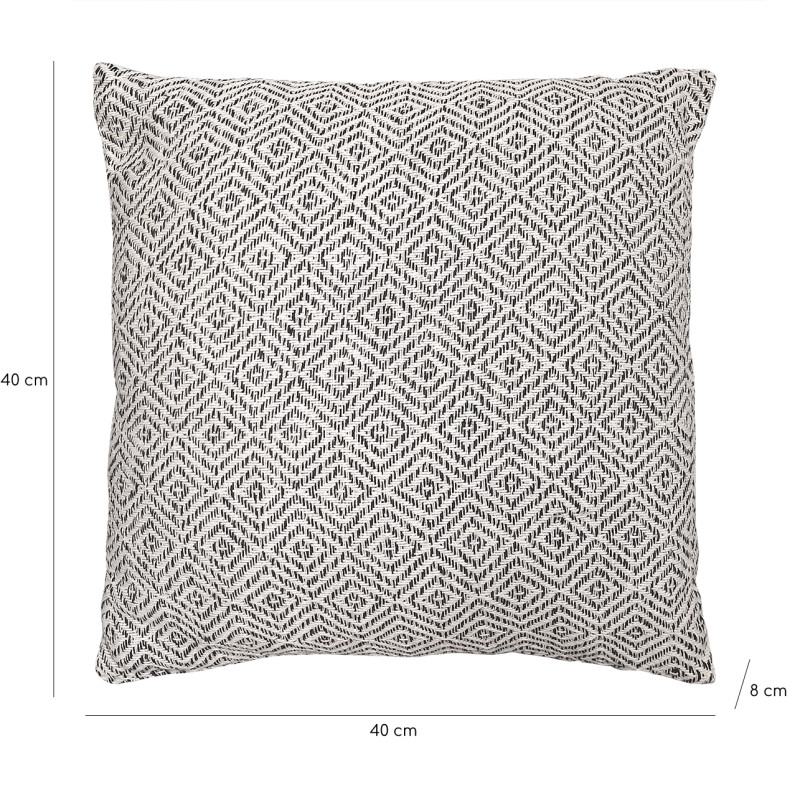 Coussin carré 40 x 40 cm en coton brodé avec motifs losanges noir et écru - EMBER