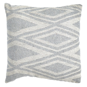 Coussin carré 40 x 40 cm en coton brodé avec motifs grands losanges gris et écru - BEAM