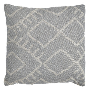 Coussin carré 40 x 40 cm en coton brodé avec motifs dessin tribal abstrait gris et écru - FLARE