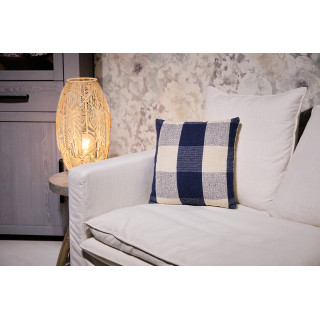 Lot de 2 coussins carrés 40 x 40 cm en coton brodé avec carreaux bleu et écru - ATLAS