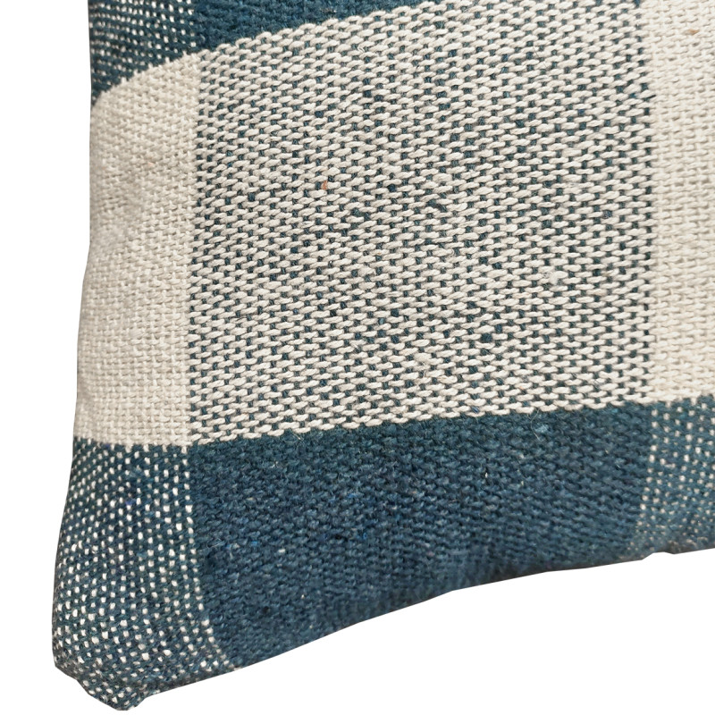 Lot de 2 coussins carrés 40 x 40 cm en coton brodé avec carreaux bleu et écru - ATLAS
