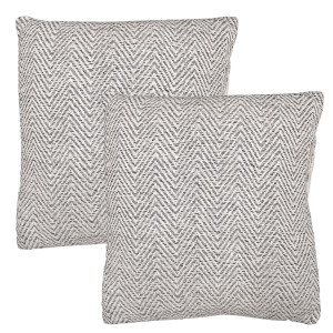 Lot de 2 coussins carrés 40 x 40 cm en coton brodé avec motifs chevrons gris et écru - GLOW