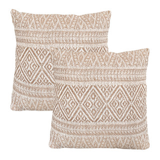 Lot de 2 coussins carrés 40 x 40 cm en coton brodé avec motifs aztèques beige et écru - LUSTER