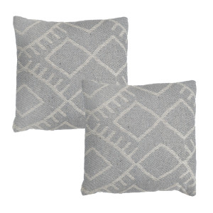 Lot de 2 coussins carrés 40 x 40 cm en coton brodé avec motifs dessin tribal abstrait gris et écru - FLARE