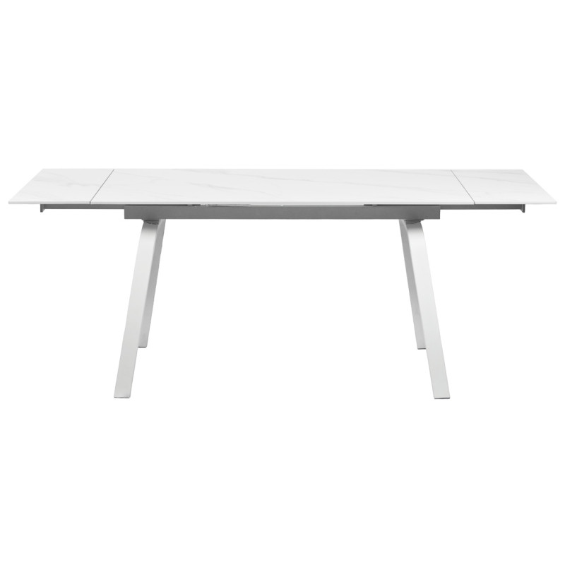 Table de Repas Extensible 140 / 200 cm en Céramique Blanc Marbré Pieds Évasés Métal Blanc - TOSHIRO