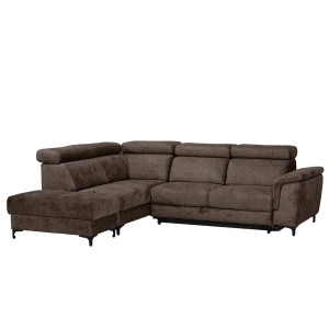 Canapé d'Angle Gauche Convertible coffre pouf et appuis-tête réglables microfibre marron – MERRIN