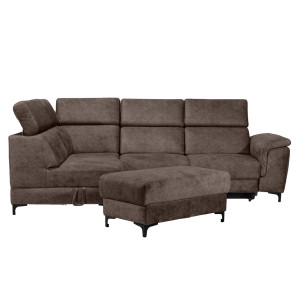 Canapé d'Angle Gauche Convertible coffre pouf et appuis-tête réglables microfibre marron – MERRIN